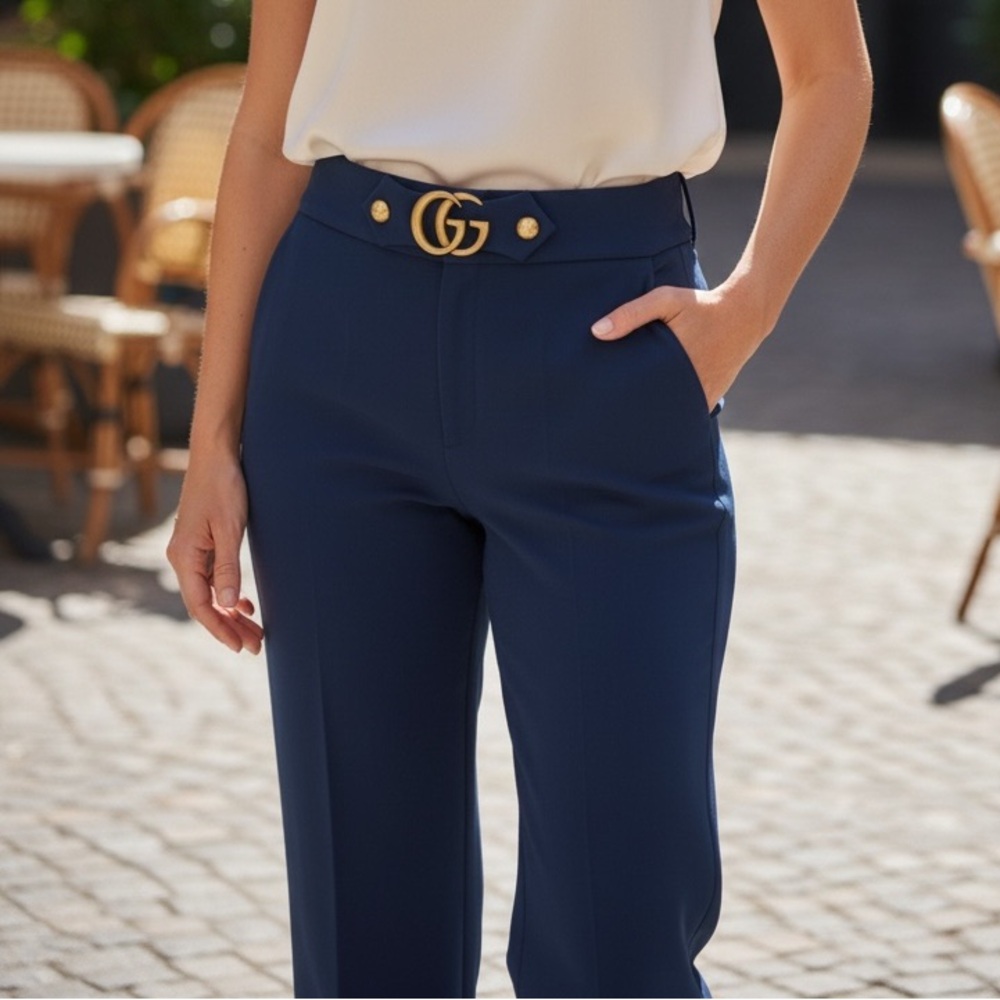 💋NWT💋Gucci Dark Blue Pants with Gold Button - Picture 1 of 5